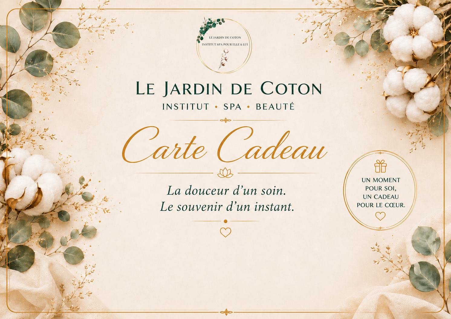 Présentation premium de la carte cadeau produits Le Jardin de Coton